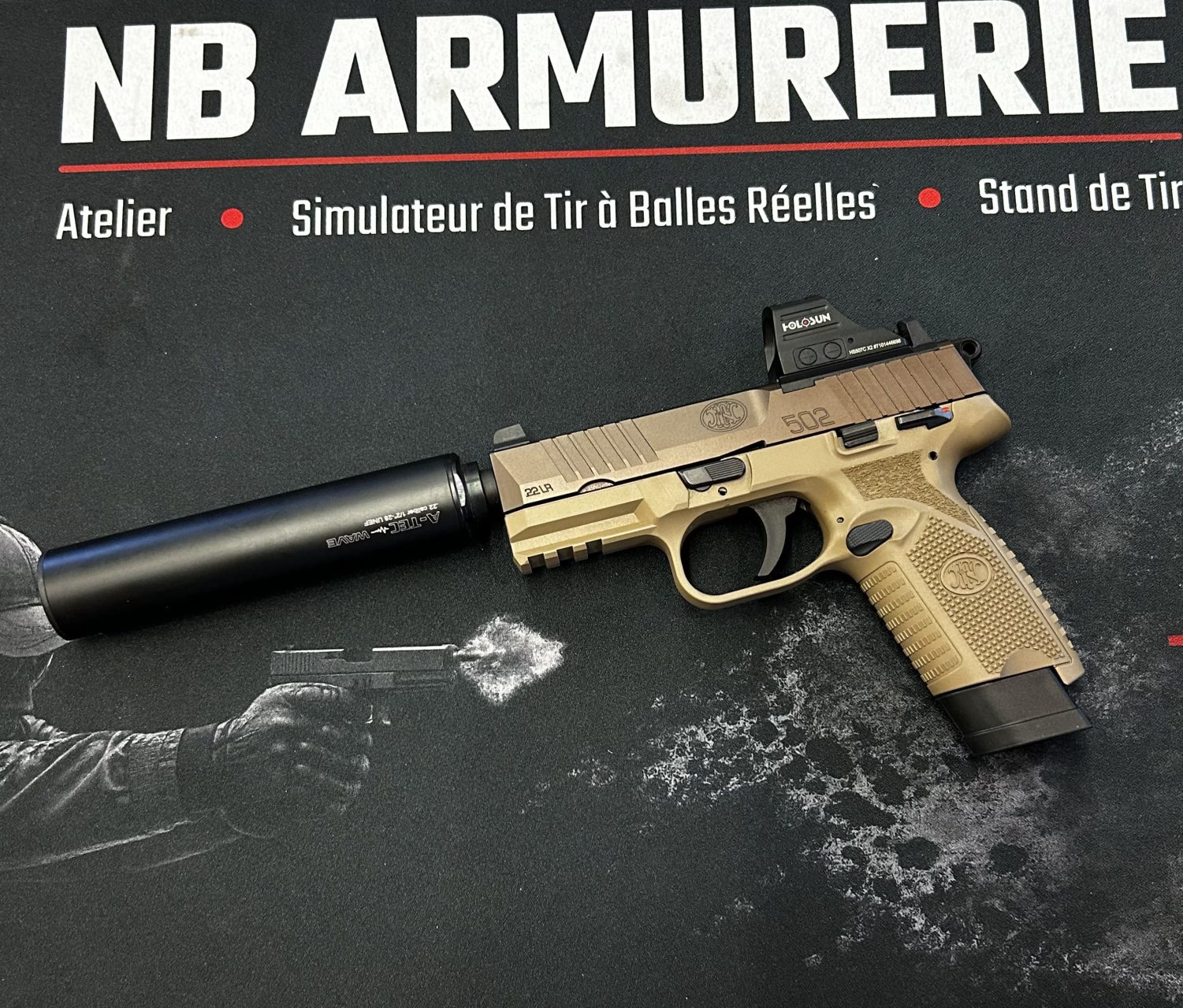 FN HERSTAL 502 TACTICAL – .22 LONG RIFLE – HOLOSUN 407C + A-TEC – ÉTAT NEUF – Image 2