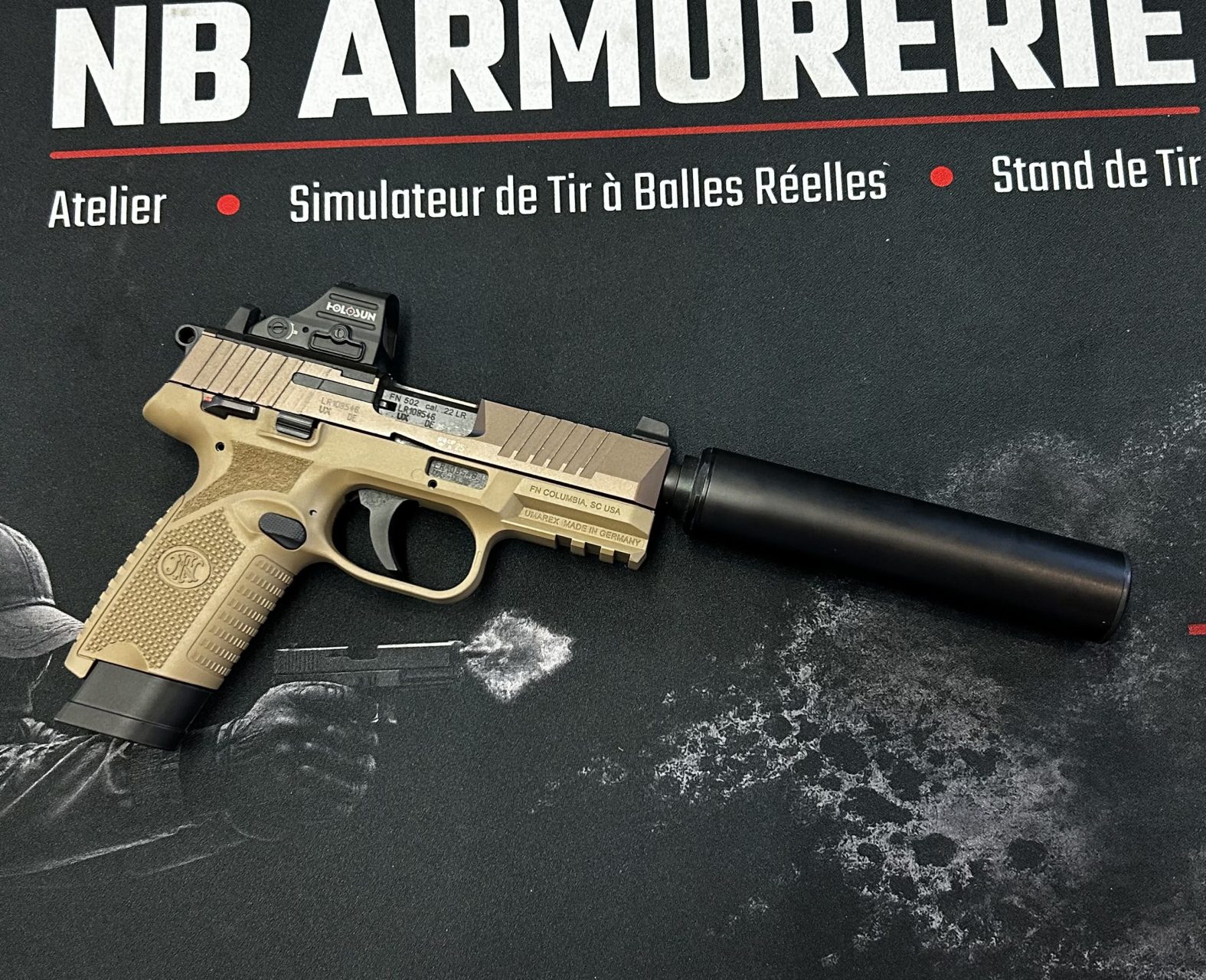 FN HERSTAL 502 TACTICAL – .22 LONG RIFLE – HOLOSUN 407C + A-TEC – ÉTAT NEUF